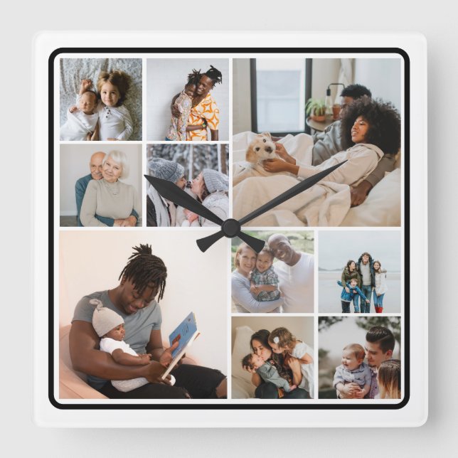 Reloj Cuadrado 10 Collage de fotos personalizado (Anverso)