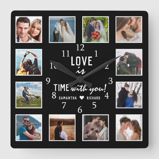 Reloj Cuadrado 12 Aniversario del Boda de Cita de Amor de Collage (Anverso)