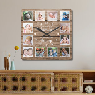 Reloj Cuadrado 12 Colage de Fotos Familia Amor Bendiciones Cita M