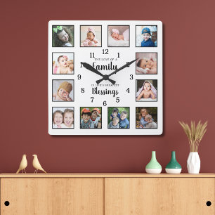 Reloj Cuadrado 12 Colage Fotográfico Familia Amor Bendiciones Cit