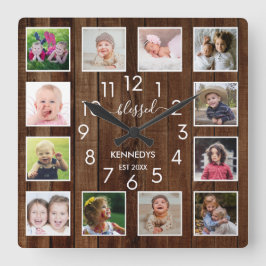 Reloj Cuadrado 12 Collage de fotos Blessed Family Name Pallet Woo