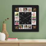 Reloj Cuadrado 12 Collage de fotos Crea tu propio negro dorado<br><div class="desc">Crea tu propio reloj de pared de collage con 12 de tus fotos favoritas. El reloj del fotograma te ayuda a valorar tus momentos especiales y también hace un regalo reflexivo para padres,  abuelos y amigos. El reloj familiar personalizado es un regalo único para todas las ocasiones.</div>