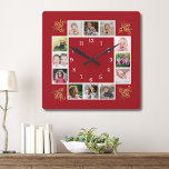 Reloj Cuadrado 12 Collage de fotos Crea tu propio rojo dorado<br><div class="desc">Crea tu propio reloj de pared de collage con 12 de tus fotos favoritas. El reloj del fotograma te ayuda a valorar tus momentos especiales y también hace un regalo reflexivo para padres,  abuelos y amigos. El reloj familiar personalizado es un regalo único para todas las ocasiones.</div>