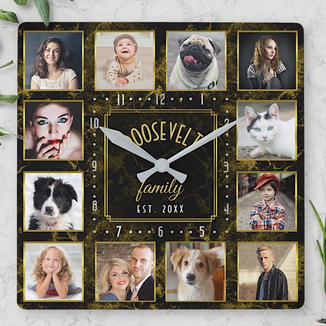 Reloj Cuadrado 12 Collage de fotos familiar Personalizado de Márm (Subido por el creador)