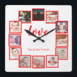 Reloj Cuadrado 12 Collage de fotos rojo personalizado<br><div class="desc">12 Collage de fotos Personalized Template reloj de pared / rojo y blanco.. simplemente añada tus propias fotografías y texto a este gran reloj de pared .. fácil de personalizar .. personalizable de plantilla de fotografía de Ricaso - perfecto regalo-ideas</div>