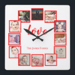 Reloj Cuadrado 12 Collage de fotos rojo personalizado<br><div class="desc">12 Collage de fotos Personalized Template reloj de pared / rojo y blanco.. simplemente añada tus propias fotografías y texto a este gran reloj de pared .. fácil de personalizar .. personalizable de plantilla de fotografía de Ricaso - perfecto regalo-ideas</div>
