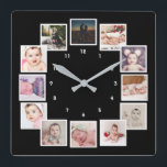 Reloj Cuadrado 12 Collages de fotos únicos personalizados<br><div class="desc">12 Collage de fotos de plantilla personalizada reloj de pared .. simplemente añada sus propias fotografías a este gran reloj de pared .. fácil de personalizar .. Reloj de plantilla de fotos de personalizable de Ricaso - ideas de regalo perfectas</div>