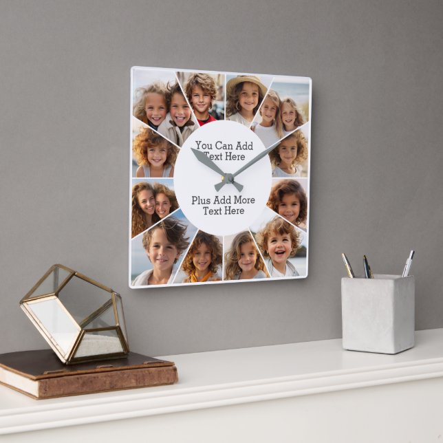 Reloj Cuadrado 12 Cuadrícula de fotos mínima con cuadrado de text (Oficina)