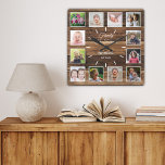 Reloj Cuadrado  12 Photo Collage Family Is Forever Rustic Wood<br><div class="desc">Create your own photo collage wall clock with 12 of your favorite pictures. The photo frame clock helps you treasure your special moments and also makes a thoughtful gift for parents, grandparents and friends. The personalized family clock makes it a perfect gift for all occasions. Personalize with family name and...</div>