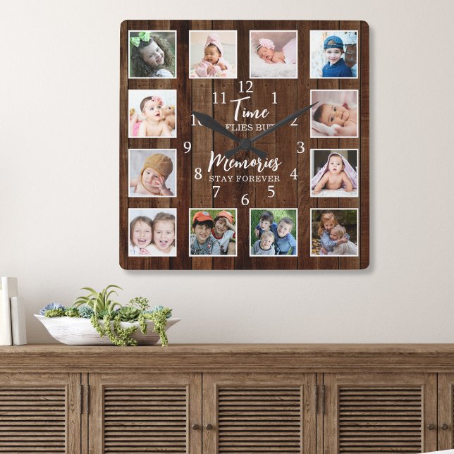 Reloj Cuadrado 12 Photo Collage Time Memories Quote Pallet Wood (Subido por el creador)