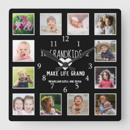 Reloj Cuadrado 12 Photo Grandkids Make Life Grand Quote Black