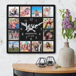 Reloj Cuadrado 12 plantillas de fotografía familia de amor Script