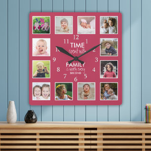 Reloj Cuadrado 12 Tiempo De Collage de fotos Con Cita Familiar Ma