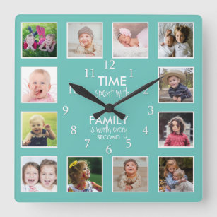 Reloj Cuadrado 12 Tiempo De Collage de fotos Con Oferta Familiar 