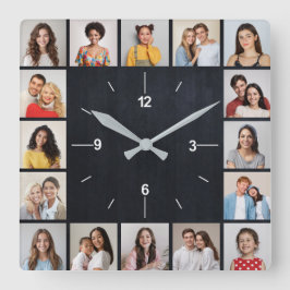 Reloj Cuadrado 16 Collage de fotos Barrera de madera oscura Faux
