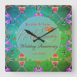 Reloj Cuadrado 17.º Aniversario Boda de Carnelia