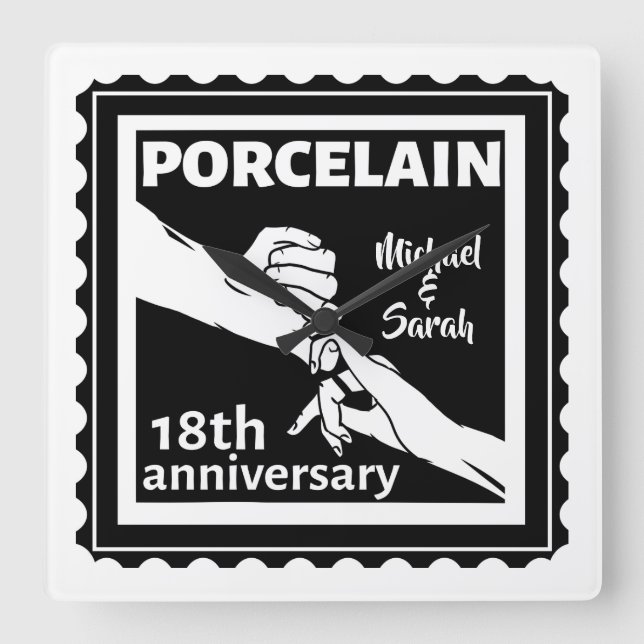 Reloj Cuadrado 18.º boda aniversario porcelana tradicional (Anverso)