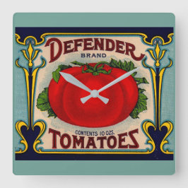 Reloj Cuadrado 1910s Defender brand tomatoes label