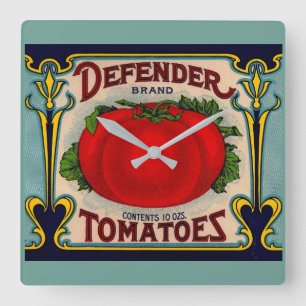 Reloj Cuadrado 1910s Defender brand tomatoes label