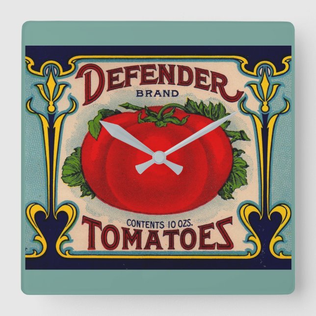 Reloj Cuadrado 1910s Defender brand tomatoes label (Anverso)