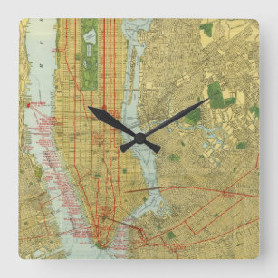 Reloj Cuadrado 1918 New York Central Railroad Map