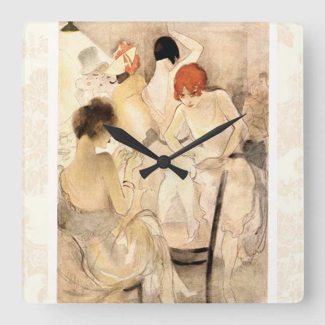 Reloj Cuadrado 1920s Art Deco ~ Girls in the Dressing Room (Anverso)