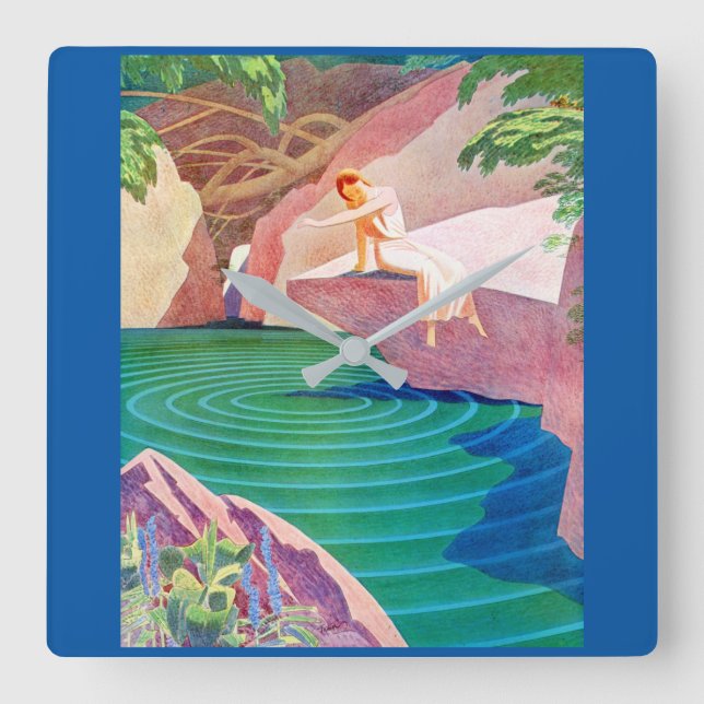 Reloj Cuadrado 1931 art deco woman by a pond (Anverso)