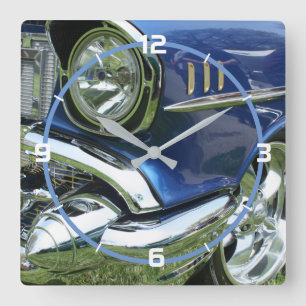 Reloj Cuadrado 1957 Chevy Custom azul, números blancos