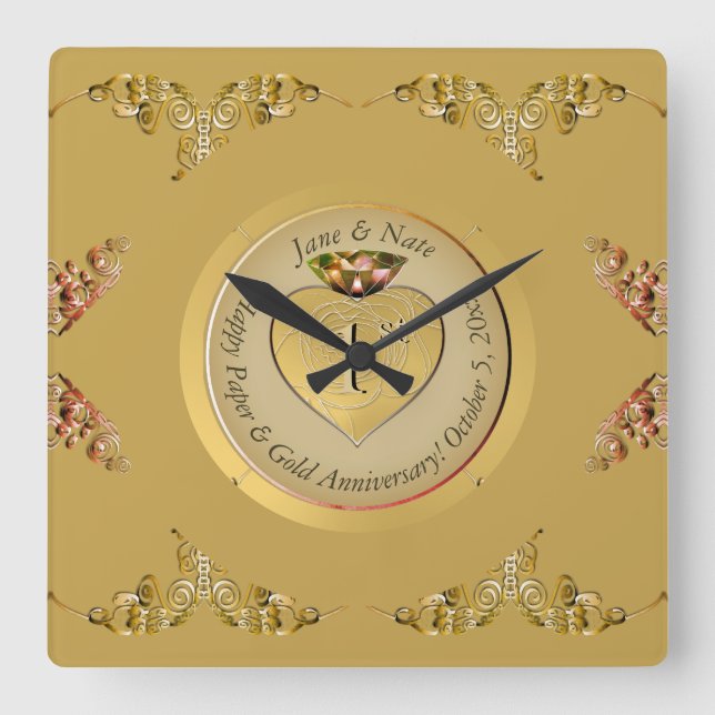 Reloj Cuadrado 1.ᵉʳ Aniversario del Boda de Oro (Anverso)