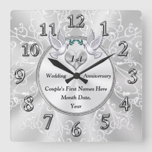 Reloj Cuadrado 1.ᵉʳ regalo de aniversario Boda, personalizado