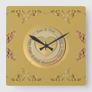 Reloj Cuadrado 1er aniversario de bodas de oro