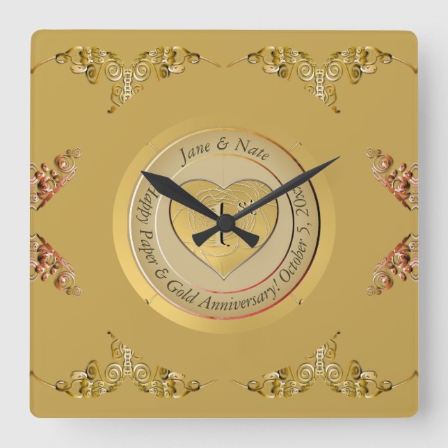 Reloj Cuadrado 1st Gold Wedding Anniversary (Anverso)