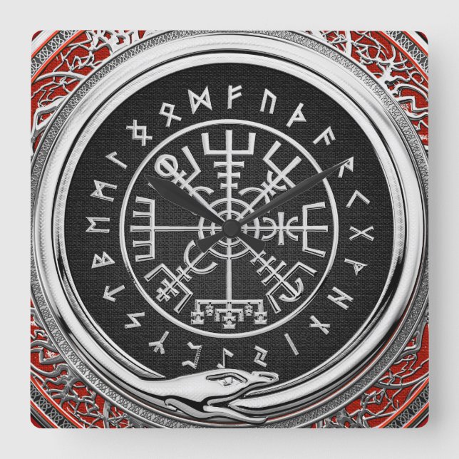 Reloj Cuadrado [200] Compás rúnico mágico de plata de Vegvisir - (Anverso)