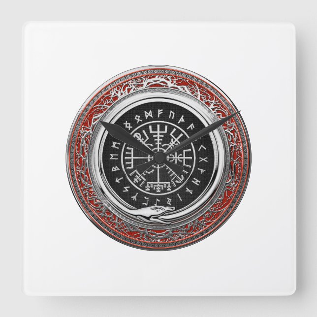 Reloj Cuadrado [200] Compás rúnico mágico de plata de Vegvisir - (Anverso)
