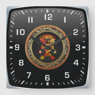 Reloj Cuadrado [200] Dragones rojos y amarillos