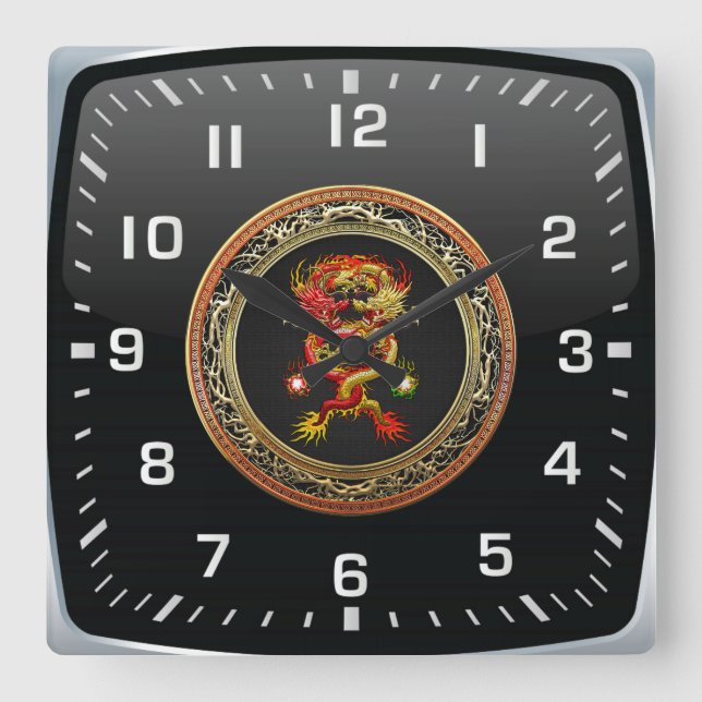 Reloj Cuadrado [200] Dragones rojos y amarillos (Anverso)