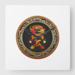 Reloj Cuadrado [200] Dragones rojos y amarillos