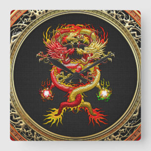 Reloj Cuadrado [200] Dragones rojos y amarillos