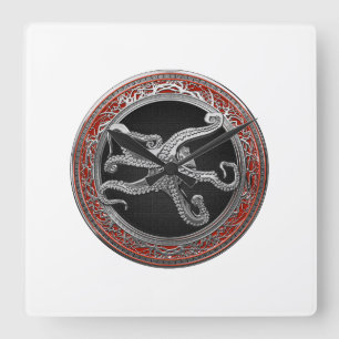 Reloj Cuadrado [200] Pulpo de plata sagrada en postura defensiva