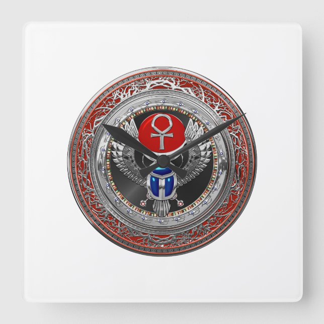 Reloj Cuadrado [200] Scarab y Ankh de aleta sagrada egipcia de pl (Anverso)