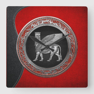 Reloj Cuadrado [200] Toro alado asirio - Plata Lamassu