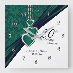 Reloj Cuadrado 20.º aniversario de Boda Esmeralda Keepsake