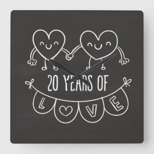 Reloj Cuadrado 20.º Aniversario Gift Chalk Hearts