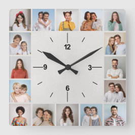 Reloj Cuadrado 20 Collage de Fotos Metalizado Blanco Foil