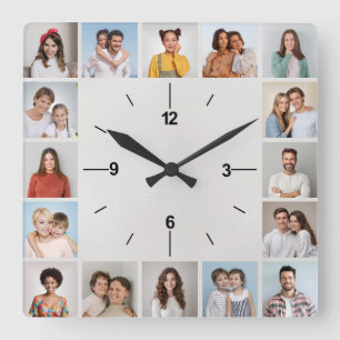 Reloj Cuadrado 20 Collage de Fotos Metalizado Blanco Foil