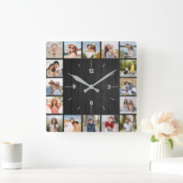 Reloj Cuadrado 20 Collage de Fotos Valla de Madera Negra Falsa