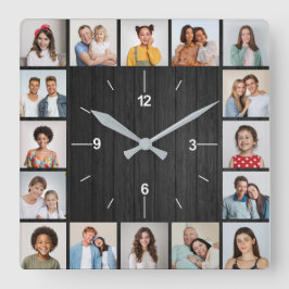Reloj Cuadrado 20 Collage de Fotos Valla de Madera Negra Oscura F