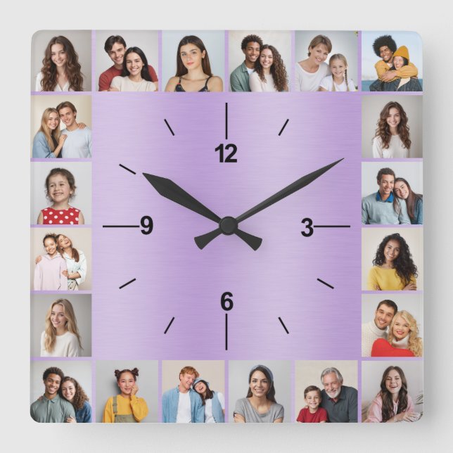 Reloj Cuadrado 20 Pastel púrpura metálico cepillado de Collage de (Anverso)