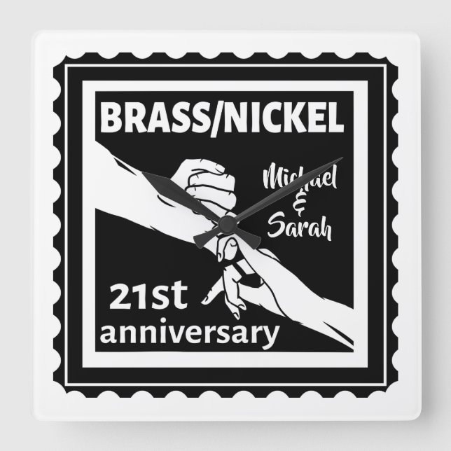 Reloj Cuadrado 21st wedding anniversary brass nickel traditional (Anverso)