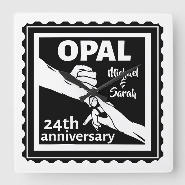 Reloj Cuadrado 24.º aniversario del boda, tradicional opal (Anverso)